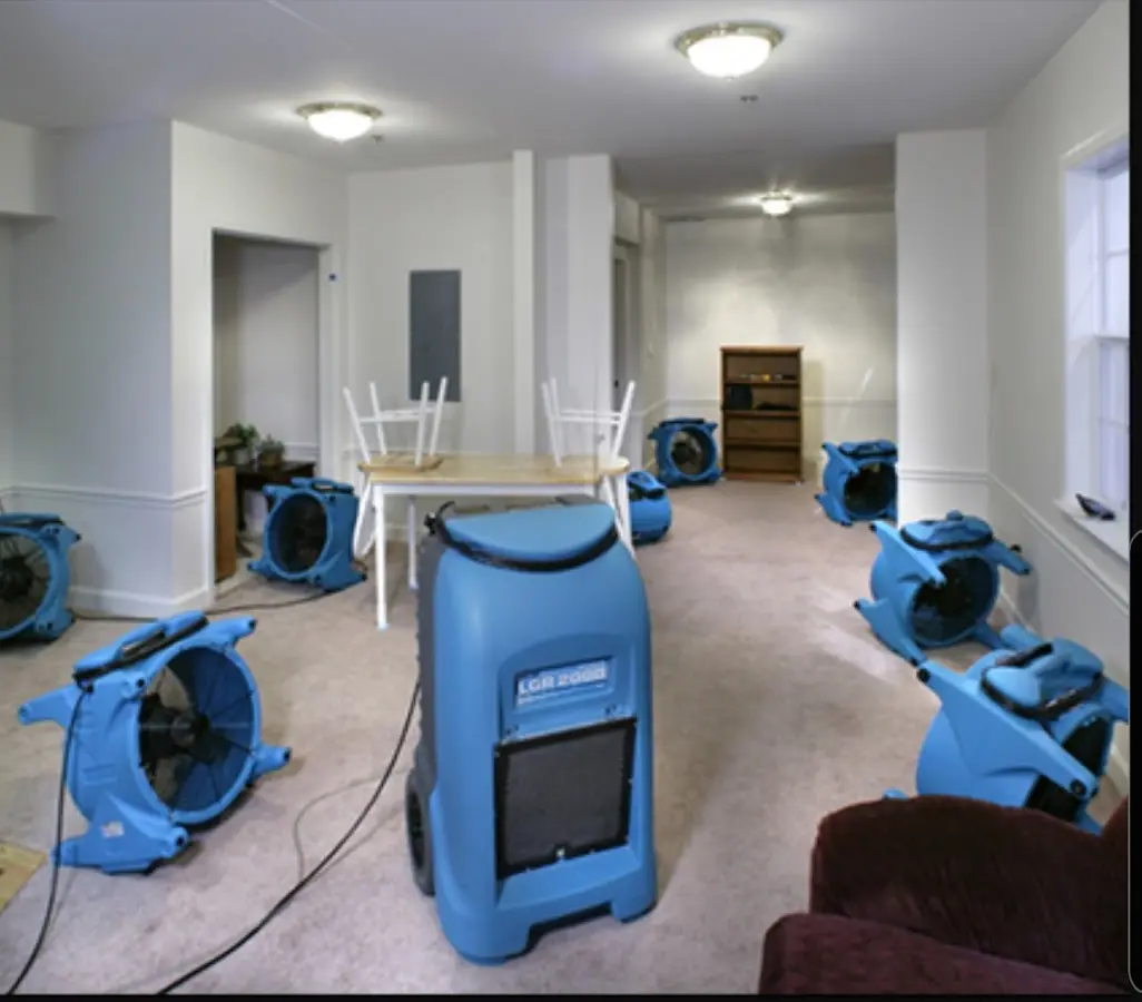 Air movers and dehumidifier setup for Water Damage Restoration in Eau Claire